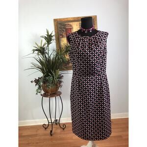 East5th Geometric Sheath Dress Black Pink Mod Retro Style Size 8 Work Office
